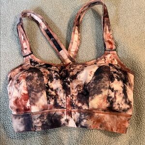 SHEFIT Front-Zip Tie-Dye Sports Bra in Brown and Pink Tones